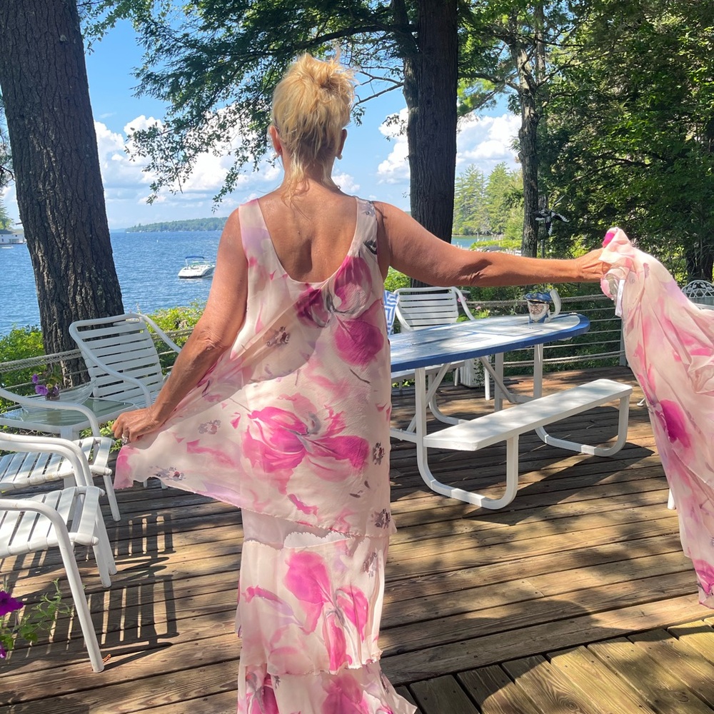 Capri by Mon Cheri Pink Floral Maxi Dress With Shawl Mother of The Bride